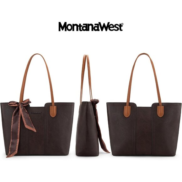 Women Dark Coffee Imported Vegan Leather Medium Top Handle Satchel Tote Bags - Picture 3 of 6